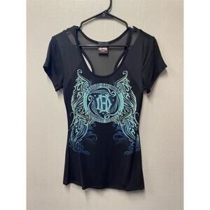 Harley Davidson Women's Black Cut-Out T-Shirt Size S Casual Spring Sturgis